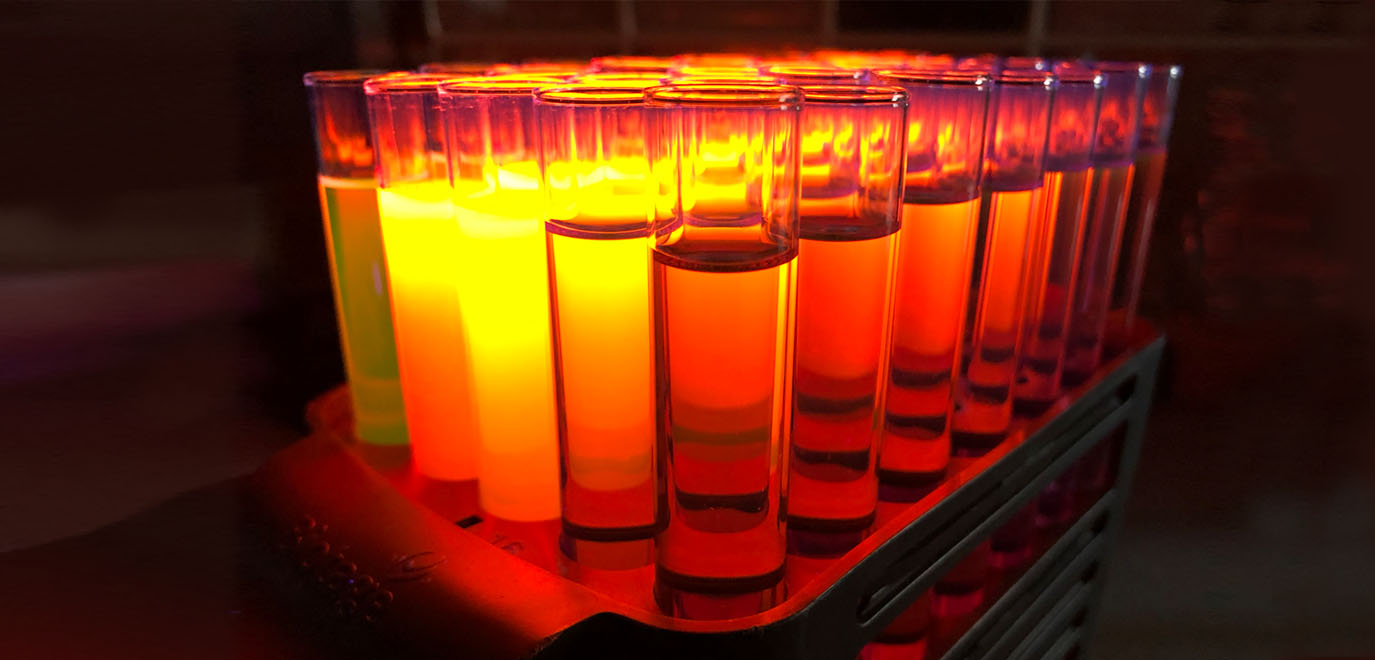 Test tubes of fluorescent dyes