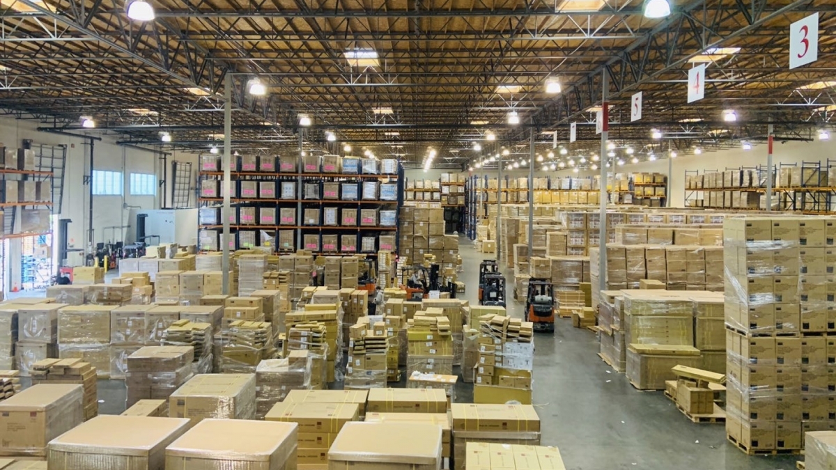 Boxes of donated masks waited in a Los Angeles warehouse before being distributed to hospitals